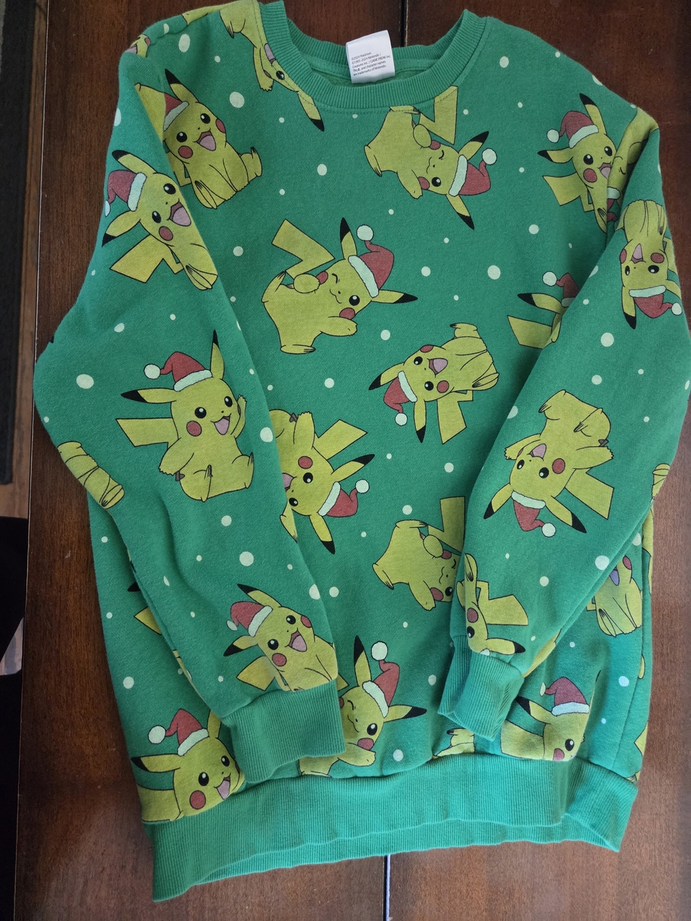 Pokemon Green Pikachu Santa Print Sweatshirt